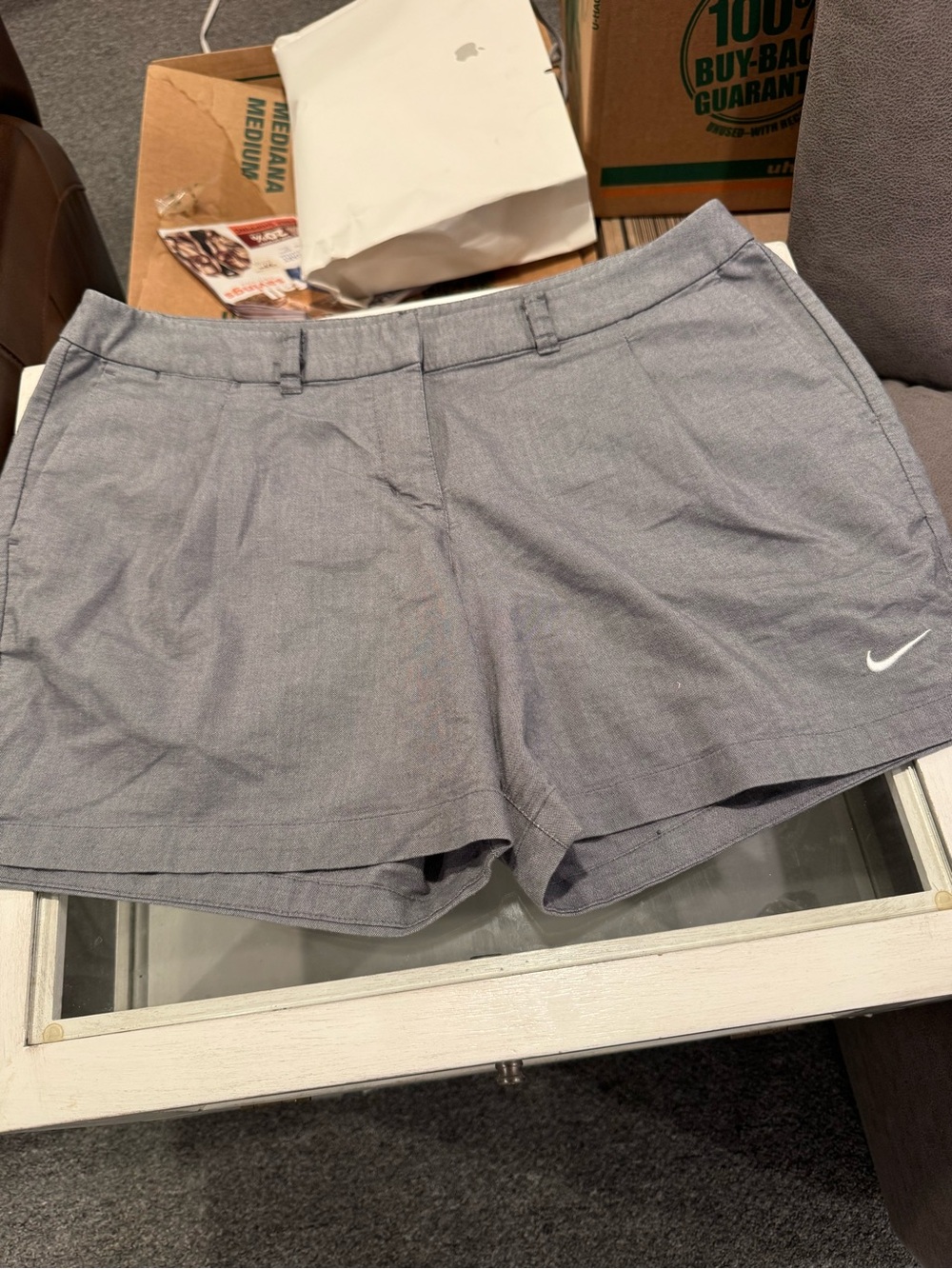 Nike Women’s Light Gray Athletic Shorts with Swoosh